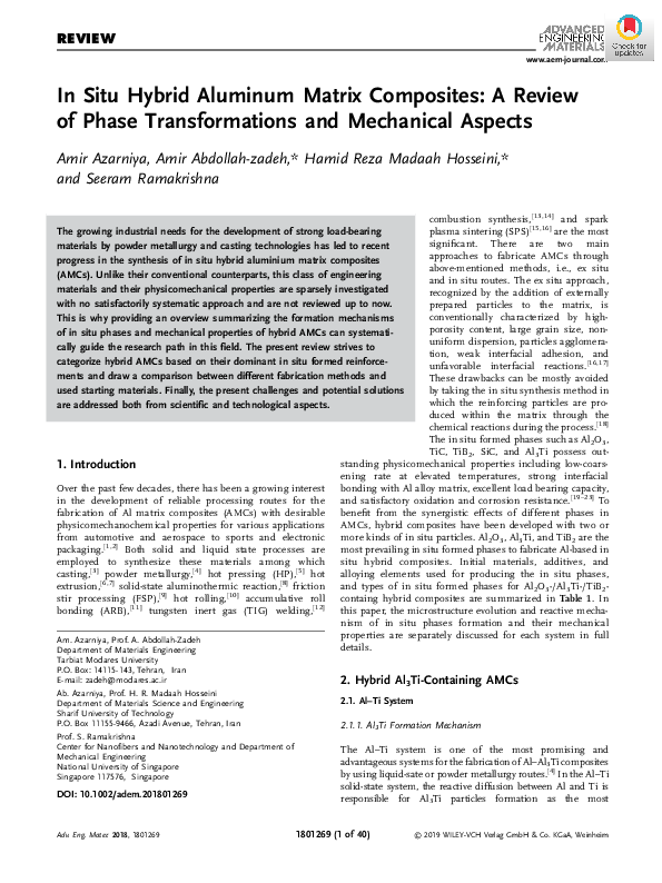 (PDF) In Situ Hybrid Aluminum Matrix Composites: A Review of Phase ...