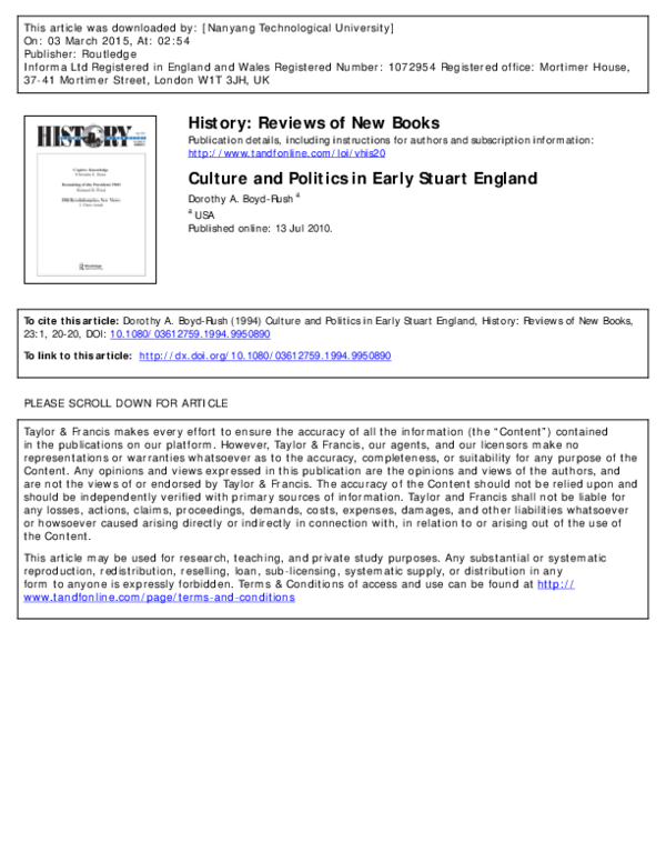 (PDF) Culture and Politics in Early Stuart England