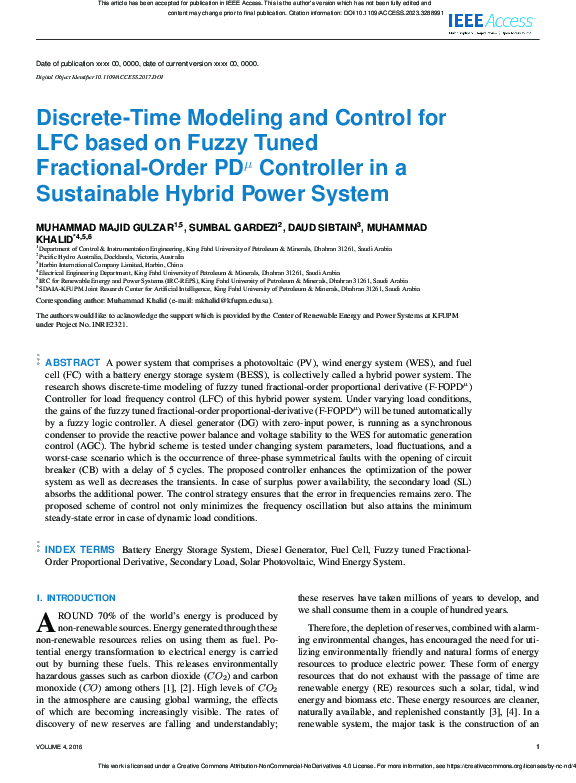 (PDF) Discrete-Time Modeling and Control for LFC based on Fuzzy Tuned ...