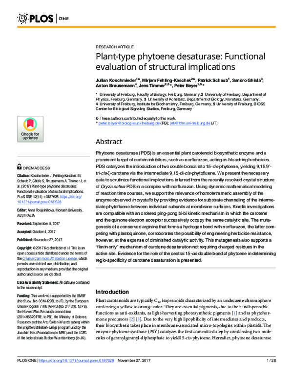 (PDF) Plant-type phytoene desaturase: Functional evaluation of ...
