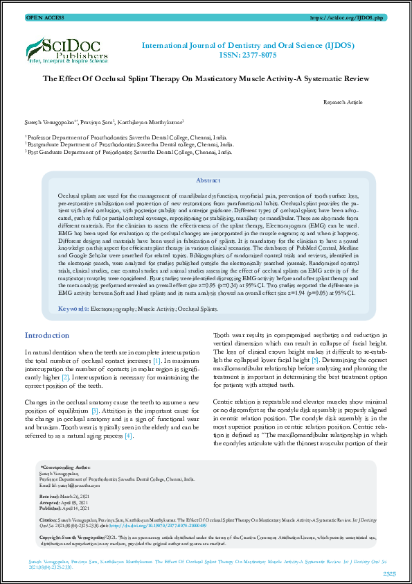 (PDF) The Effect Of Occlusal Splint Therapy On Masticatory Muscle ...