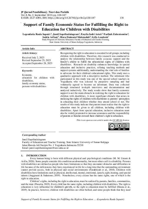 (PDF) Support of Family Economic Status for Fulfilling the Right to ...