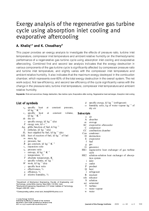 (PDF) Exergy analysis of the regenerative gas turbine cycle using ...