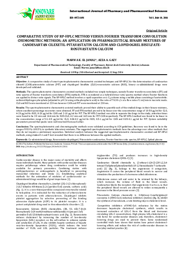 (PDF) COMPARATIVE STUDY OF RP-HPLC METHOD VERSUS FOURIER TRANSFORM ...