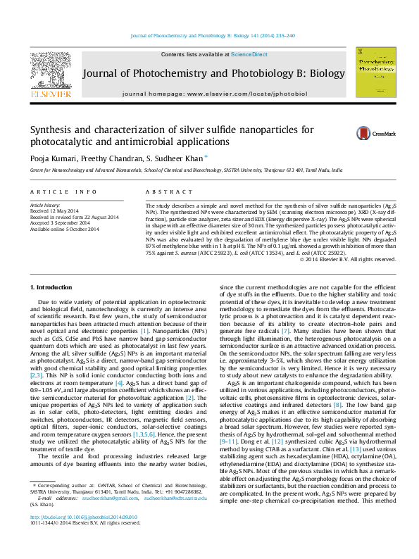 (PDF) Synthesis And Characterization Of Silver Sulfide Nanoparticles Of ...