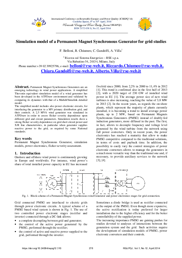 (PDF) Simulation model of a Permanent Magnet Synchronous Generator for ...
