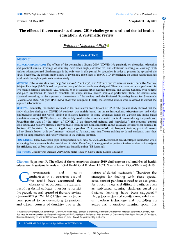 (PDF) The effect of the coronavirus disease-2019 challenge on oral and ...