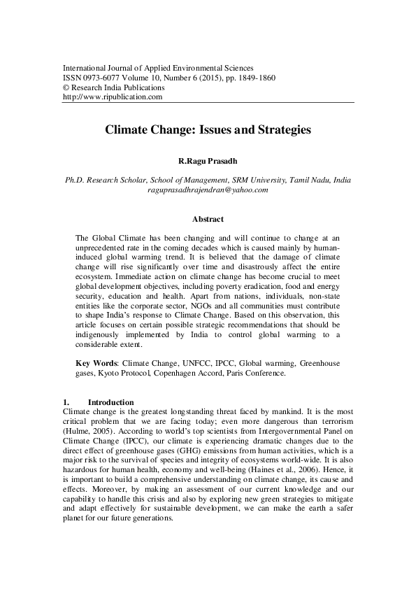 (PDF) Climate Change: Issues and Strategies