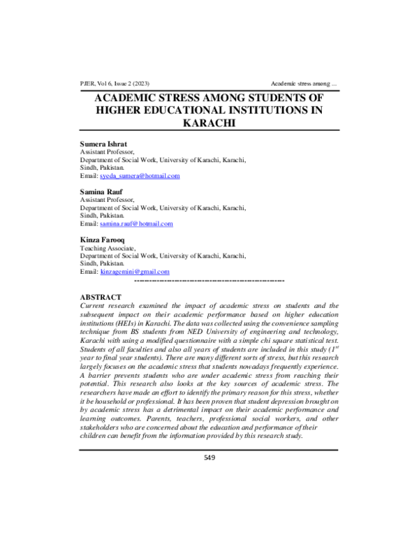 (PDF) Academic Stress Among Students of Higher Educational Institutions ...