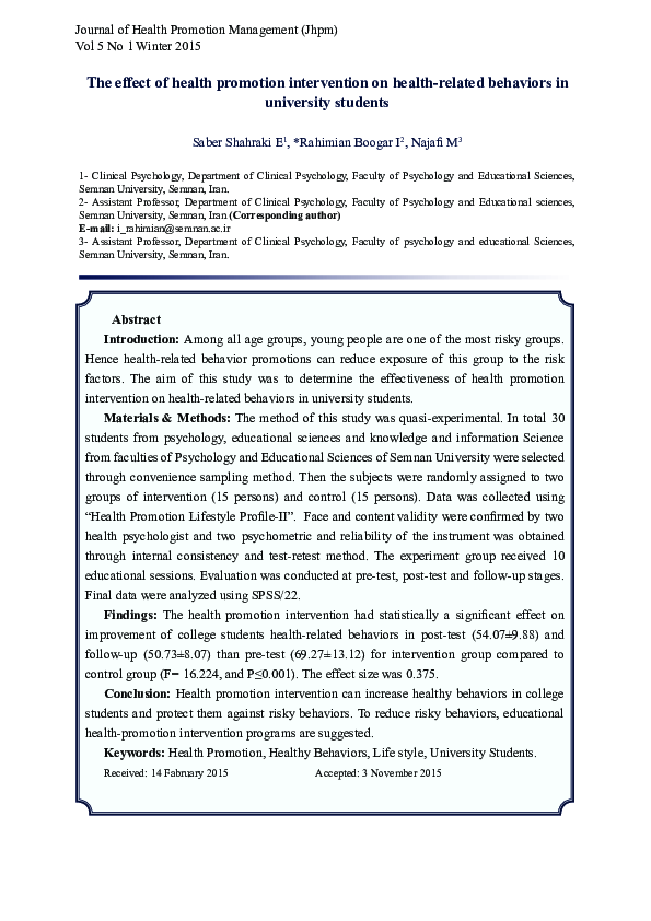 (PDF) The effect of health promotion intervention on health-related ...