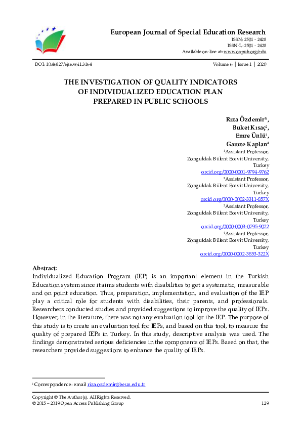 (PDF) The Investigation of Quality Indicators of Individualized ...
