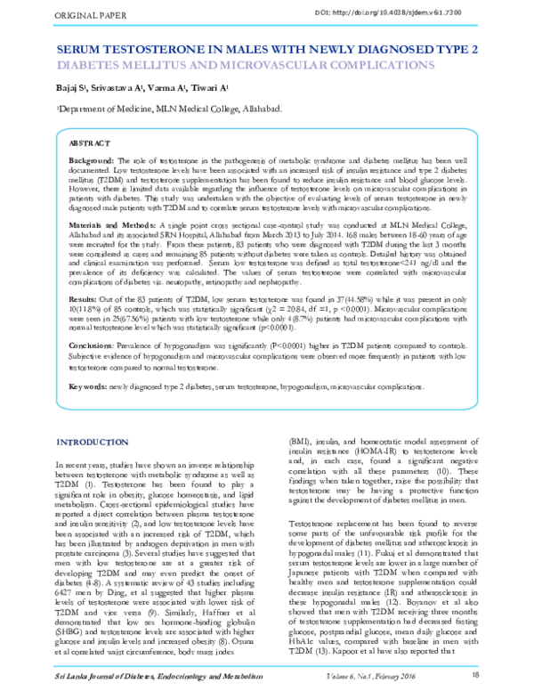(PDF) Serum testosterone in males with newly diagnosed type 2 diabetes ...