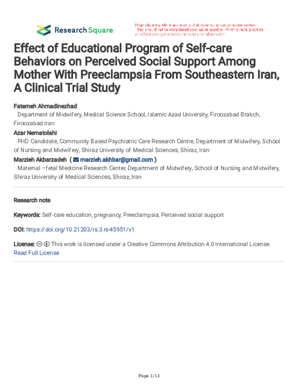 (PDF) Effect of Educational Program of Self-care Behaviors on Perceived ...