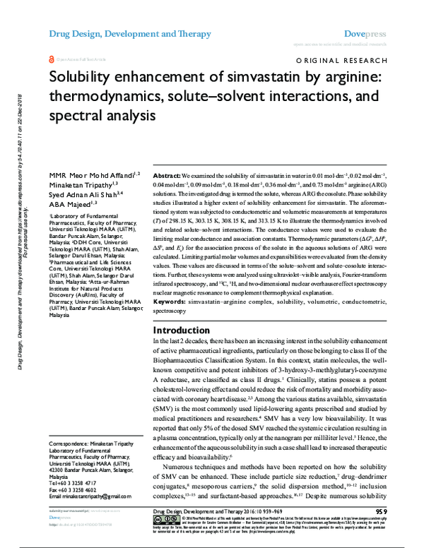 (PDF) Solubility enhancement of simvastatin by arginine: thermodynamics ...