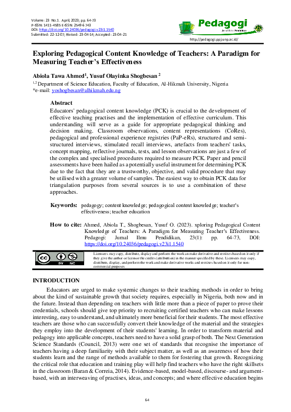 (PDF) Exploring Pedagogical Content Knowledge of Teachers: a Paradigm ...
