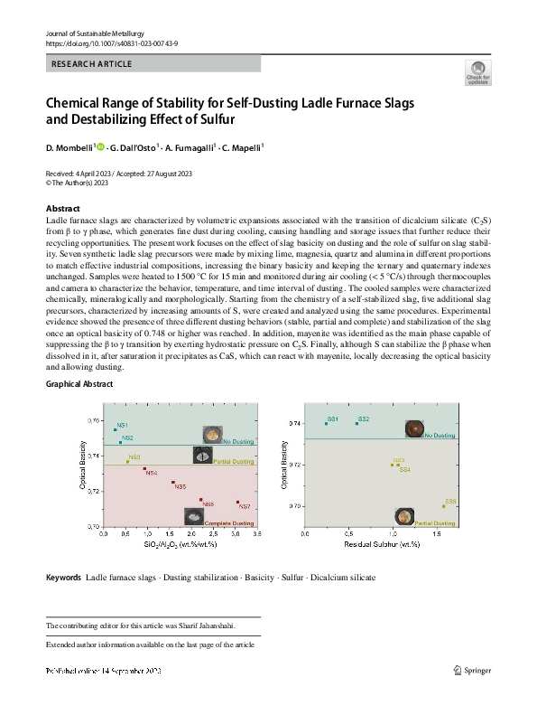 (PDF) Chemical Range of Stability for Self-Dusting Ladle Furnace Slags ...