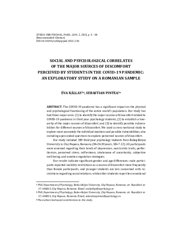 (PDF) Social and Psychological Correlates of the Major Sources of ...