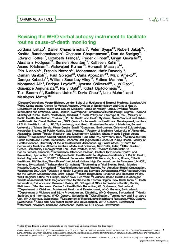 (PDF) Revising the WHO verbal autopsy instrument to facilitate routine ...