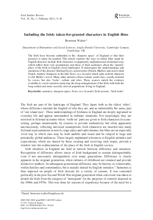 (PDF) Including the Irish: taken-for-granted characters in English films