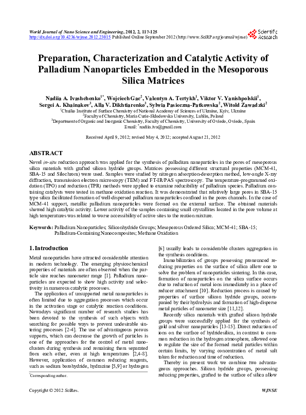 (PDF) Preparation, Characterization and Catalytic Activity of Palladium ...