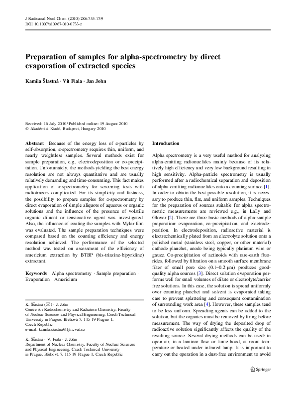 (PDF) Preparation of samples for alpha-spectrometry by direct ...
