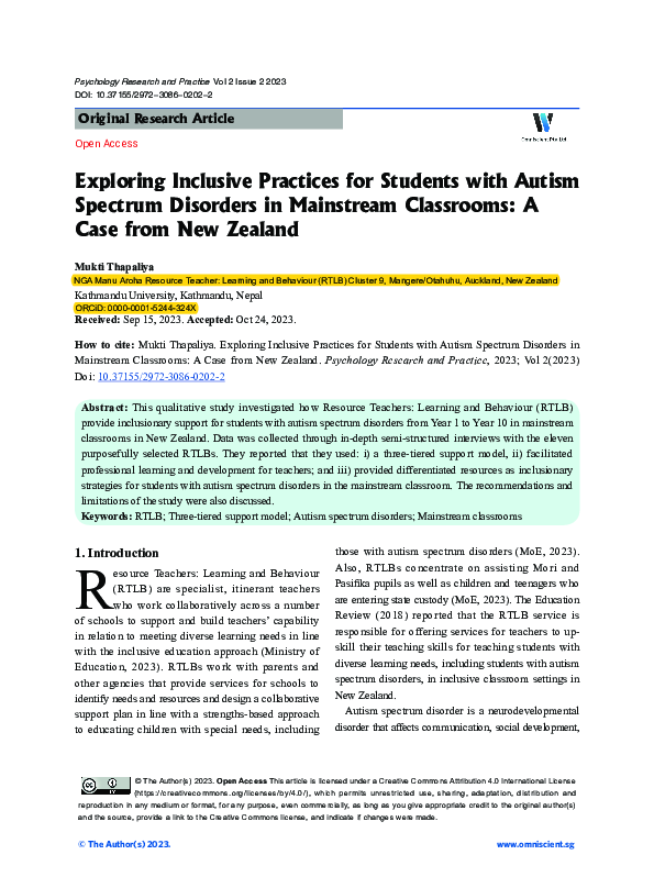 (PDF) Exploring Inclusive Practices for Students with Autism Spectrum ...