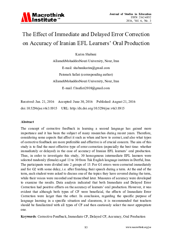 (PDF) The Effect of Immediate and Delayed Error Correction on Accuracy ...