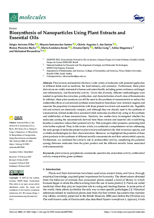 (PDF) Biosynthesis of Nanoparticles Using Plant Extracts and Essential Oils