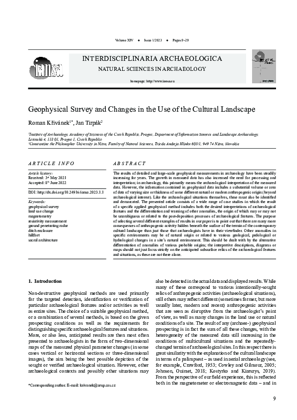 (PDF) Geophysical Survey and Changes in the Use of the Cultural Landscape