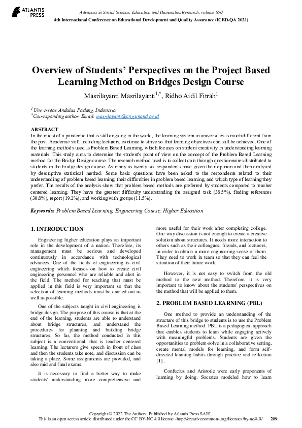 (PDF) Overview of Students’ Perspectives on the Project Based Learning ...