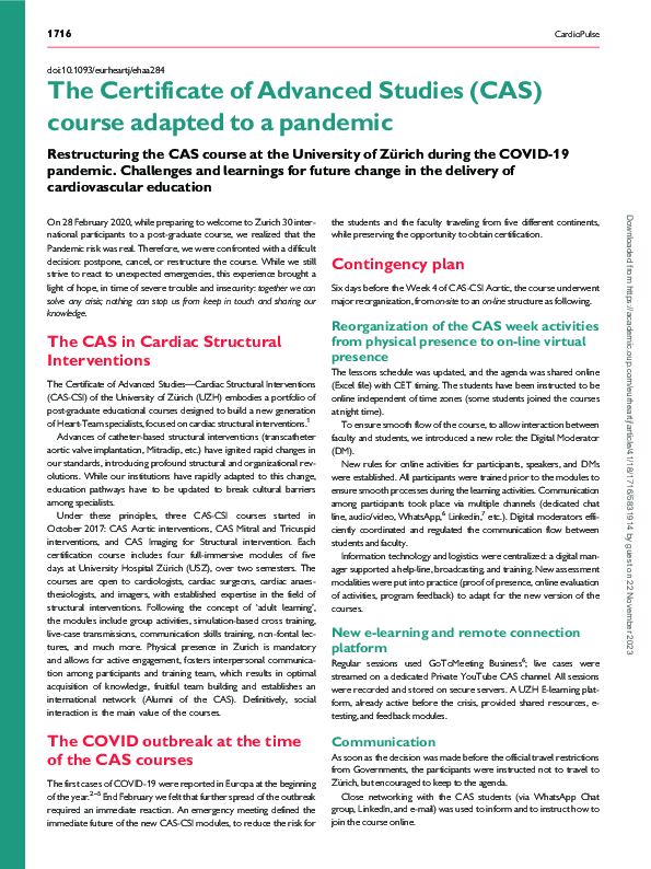 (PDF) The Certificate of Advanced Studies (CAS) course adapted to a ...