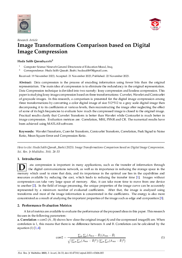 (PDF) Image Transformations Comparison based on Digital Image Compression