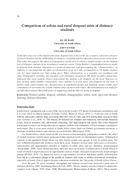 (PDF) Comparison of urban and rural dropout rates of distance students
