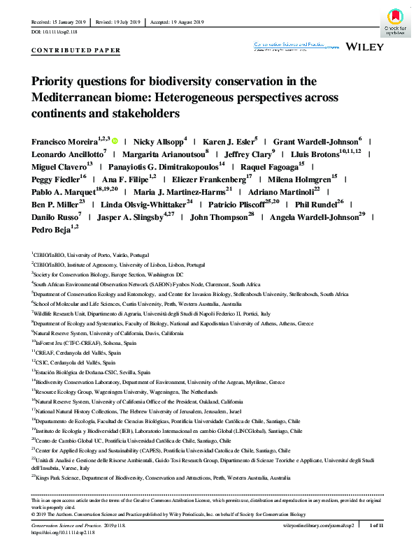 (PDF) Priority questions for biodiversity conservation in the ...
