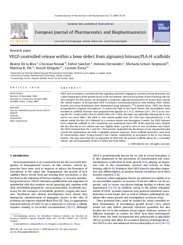 (PDF) VEGF-controlled release within a bone defect from alginate ...