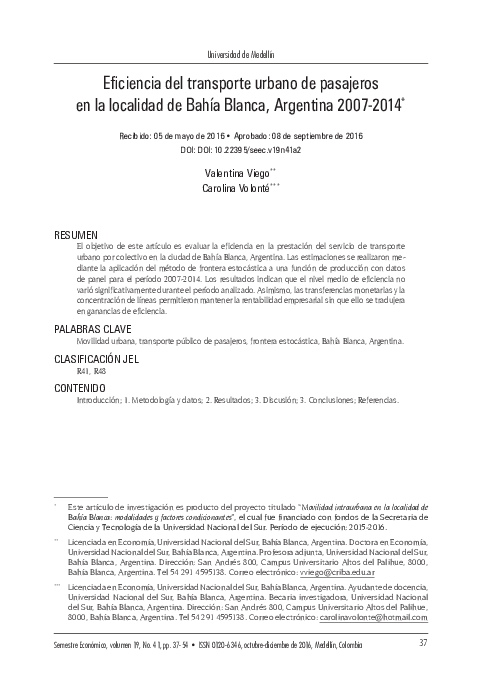 (PDF) Eficiencia del transporte urbano de pasajeros en la localidad de ...
