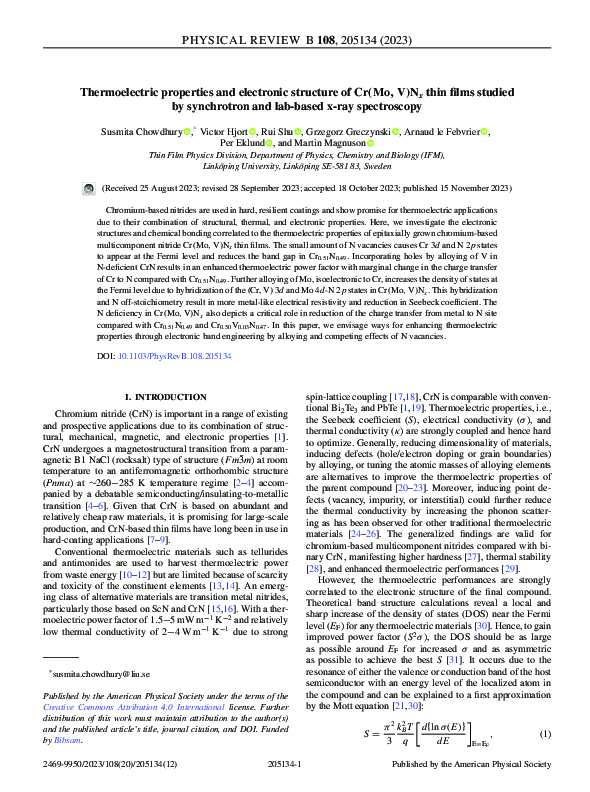 (PDF) Thermoelectric properties and electronic structure of Cr(Mo, V)N ...