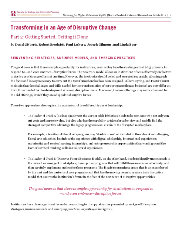 (PDF) Transforming in an Age of Disruptive Change: Part 2: Getting ...