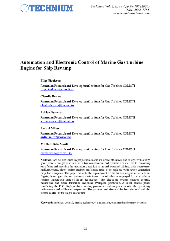 (PDF) Automation and Electronic Control of Marine Gas Turbine Engine ...