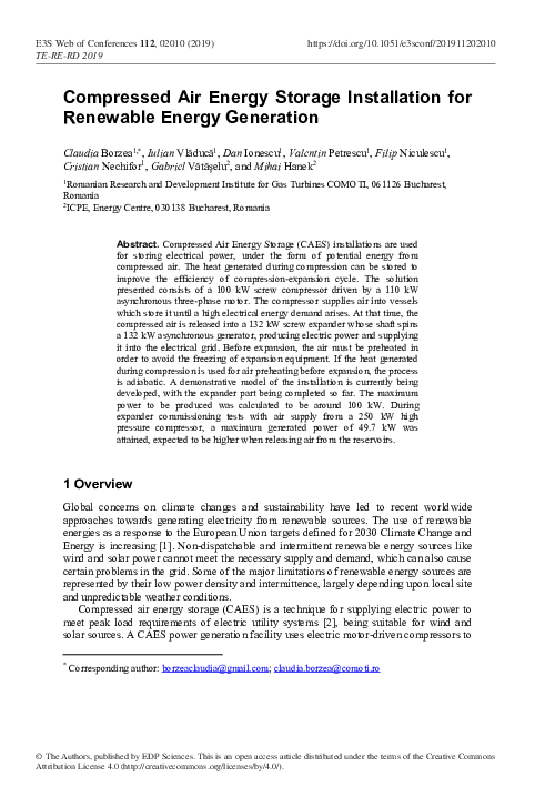 (PDF) Compressed Air Energy Storage Installation for Renewable Energy ...
