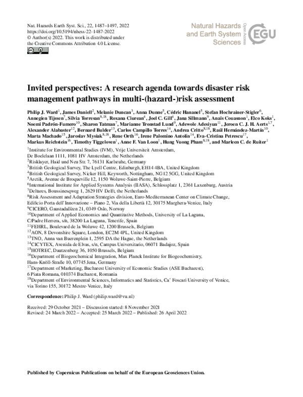 (PDF) Invited perspectives: A research agenda towards disaster risk ...