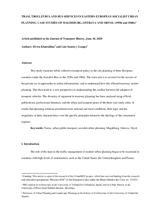 Tram, trolleybus and bus services in Eastern-European socialist urban planning: Case studies of Magdeburg, Ostrava and Oryol (1950s and 1960s)
