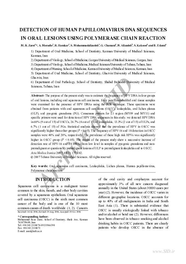 (PDF) Detection of Human Papillomavirus Dna Sequences in Oral Lesions ...