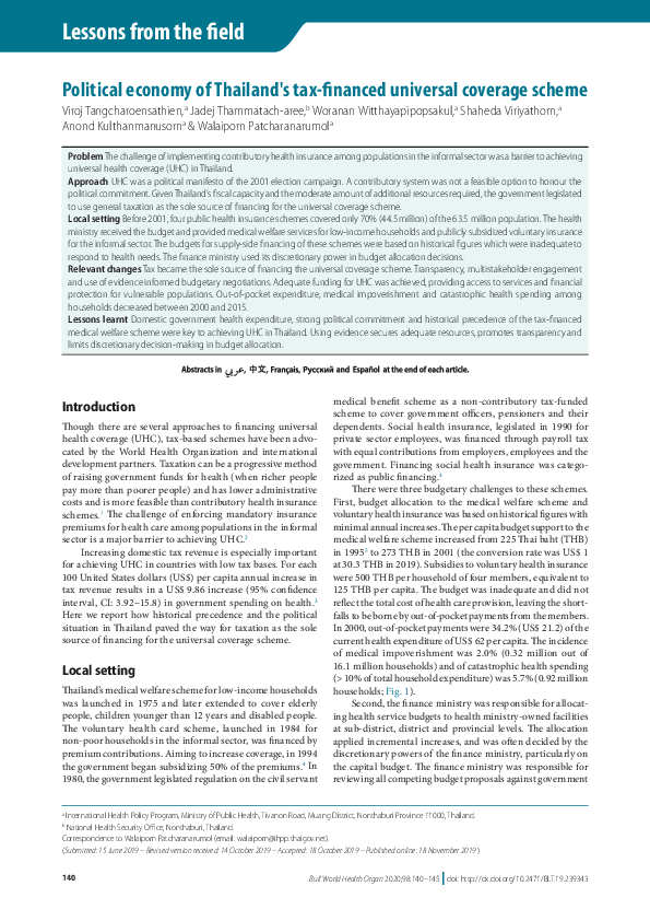(PDF) Political economy of Thailand's tax-financed universal coverage ...