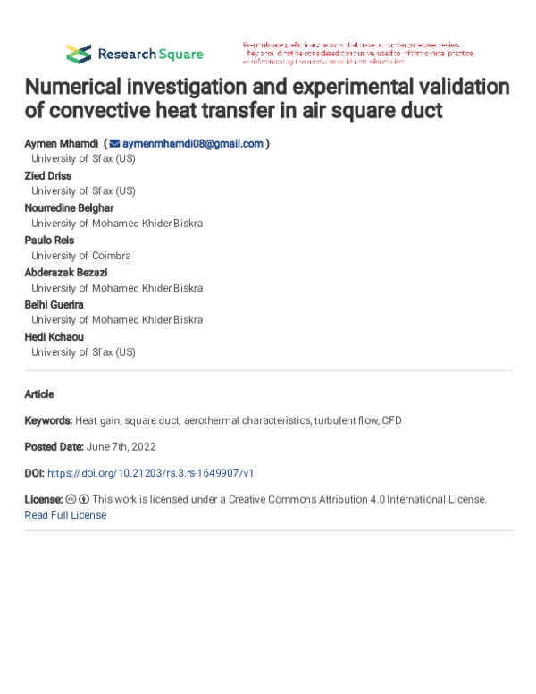 (PDF) Numerical investigation and experimental validation of convective ...