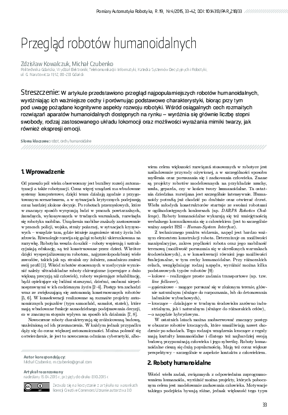 (PDF) A review of humanoid robots