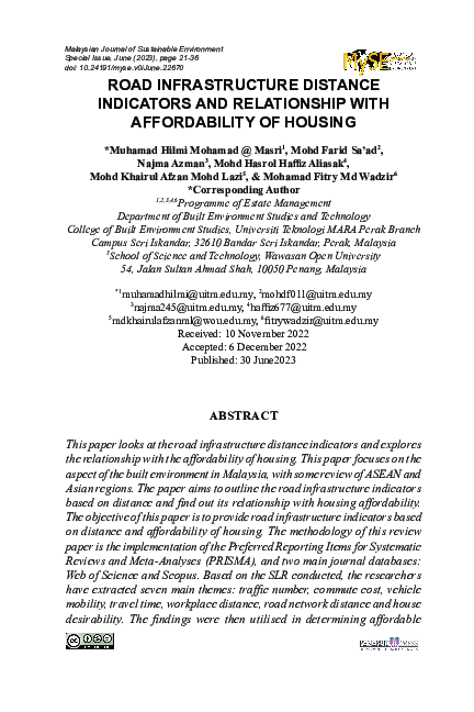 (PDF) Road Infrastructure Distance Indicators and Relationship with ...