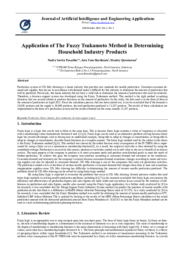 (PDF) Application of The Fuzzy Tsukamoto Method in Determining ...