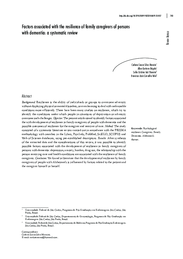 (PDF) Factors associated with the resilience of family caregivers of ...