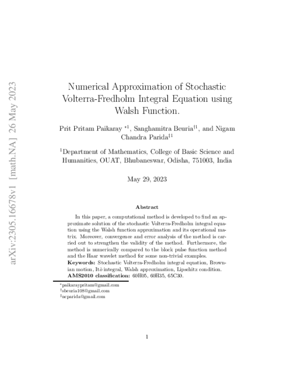 (PDF) Numerical Approximation of Stochastic Volterra-Fredholm Integral ...